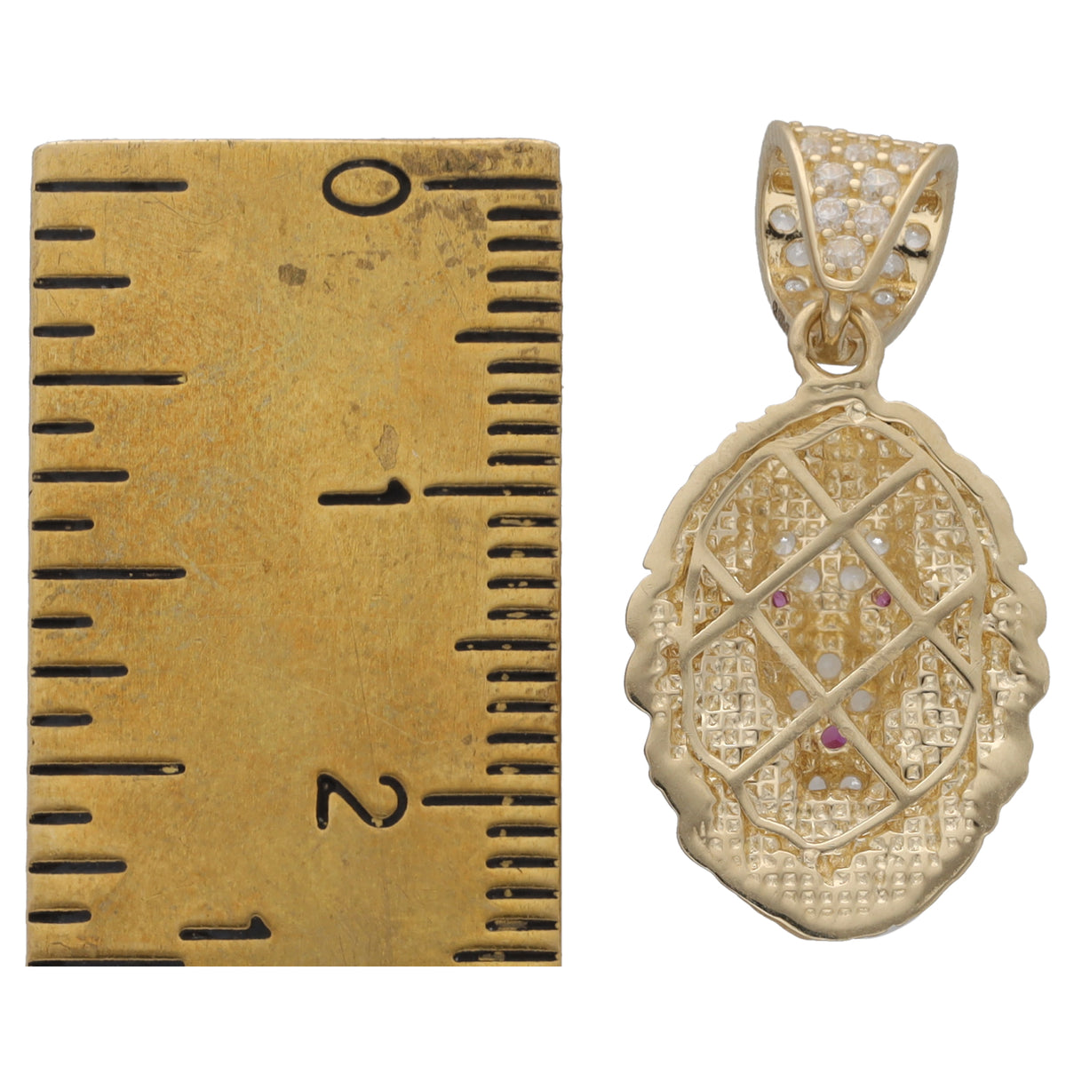 New 14ct Gold Red Stone & Cubic Zirconia Lionhead Pendant 18mm