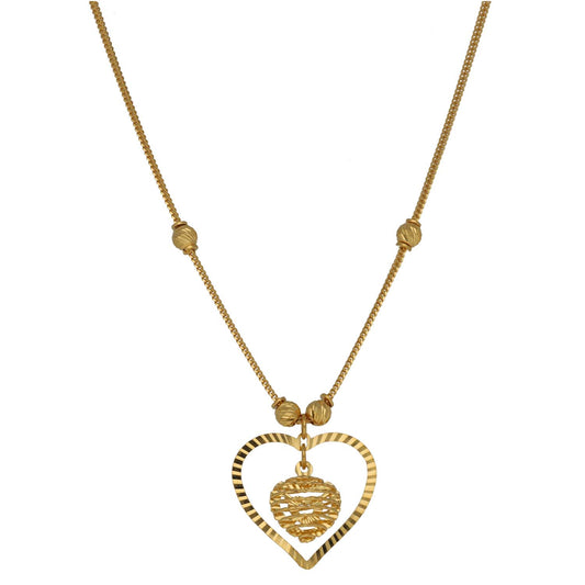 New 22ct Gold Heart Cut Out Beaded Necklace 18"