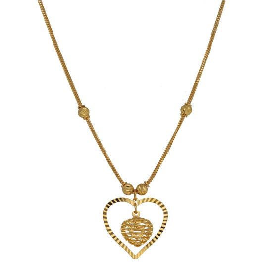 New 22ct Gold Heart Cut Out Beaded Necklace 18"