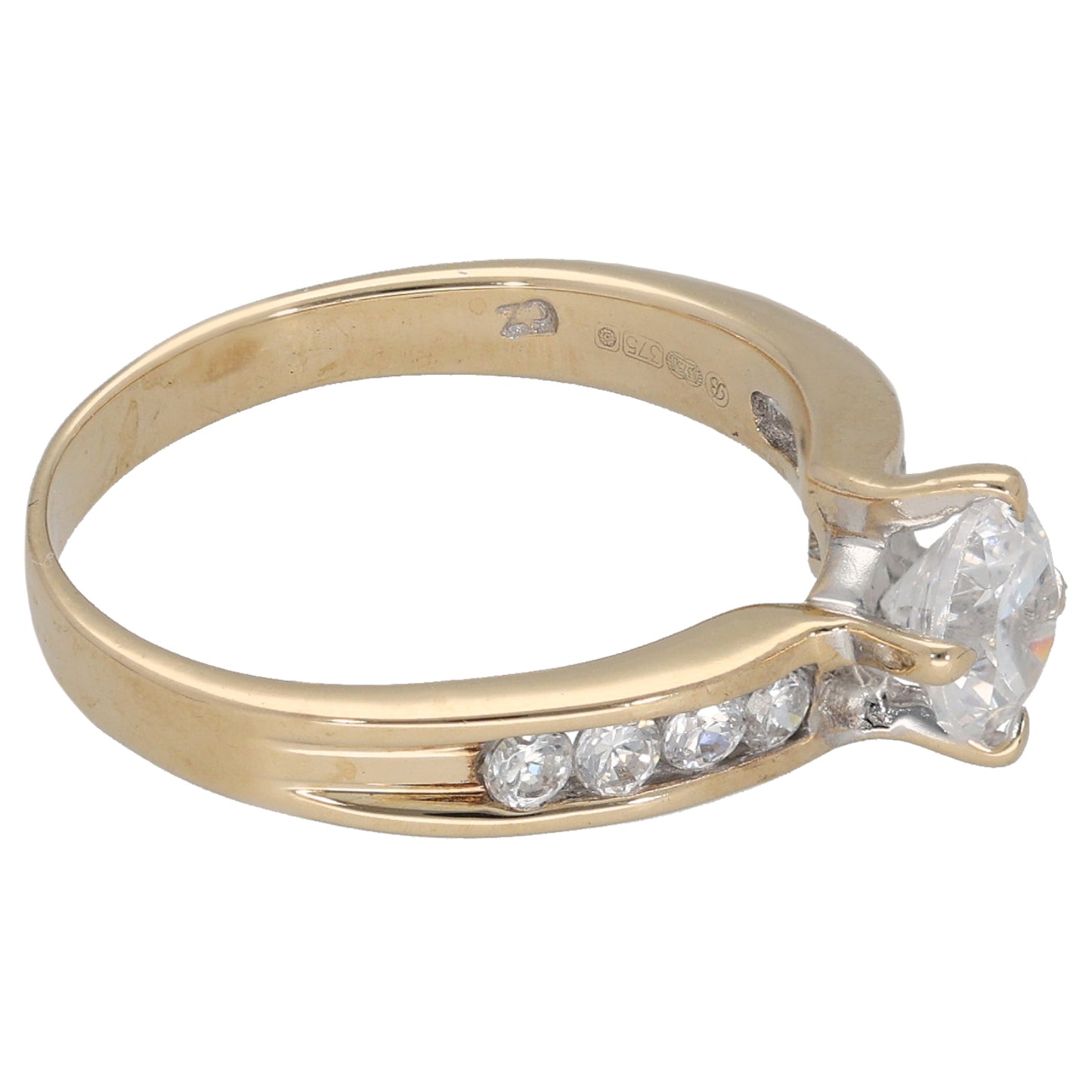 9ct Gold Cubic Zirconia Single Stone Ring with Accent Stones Size L