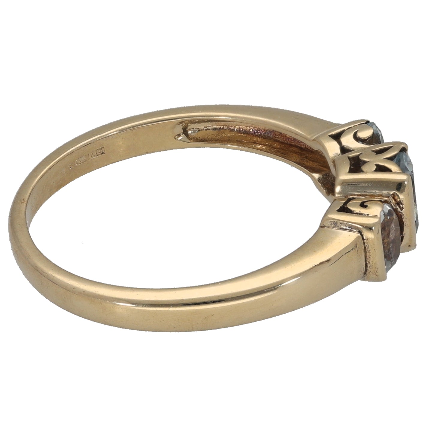 9ct Gold Aquamarine Trilogy Ring Size N