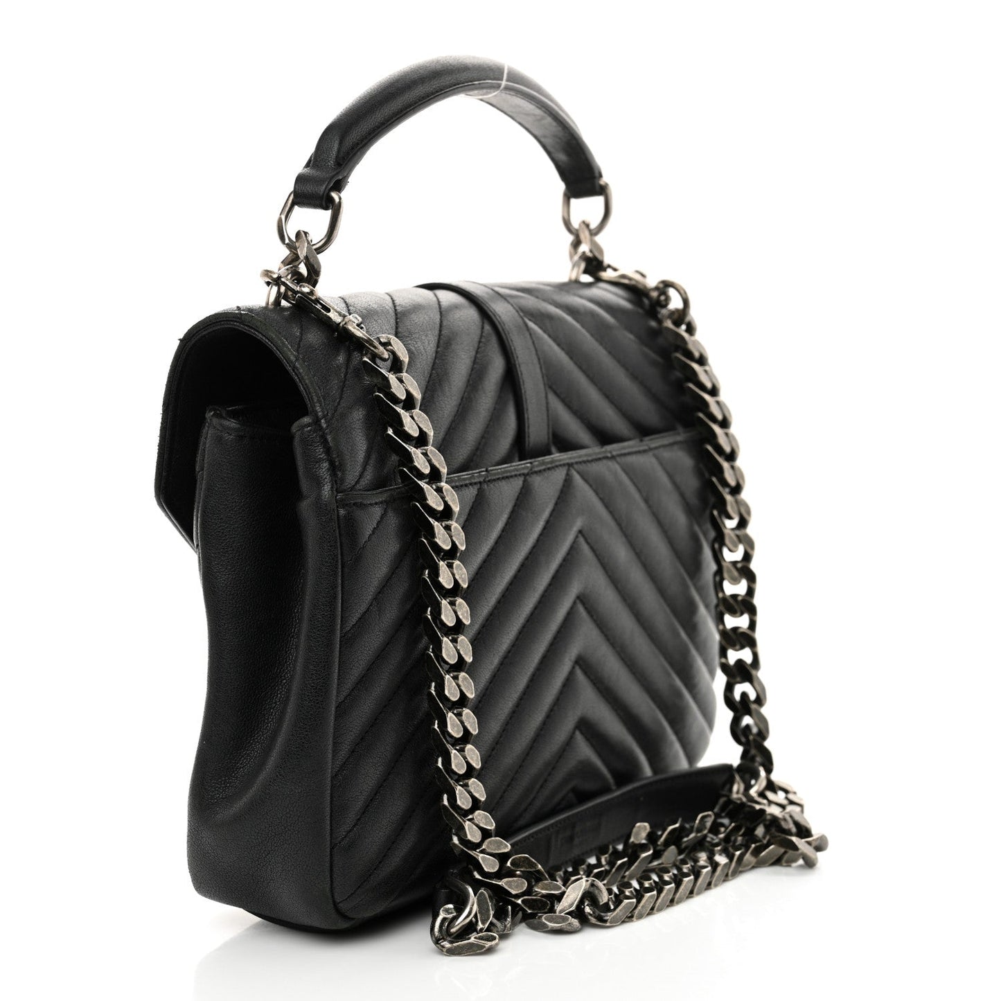 Yves Saint Laurent College Lambskin Leather Bag - Black