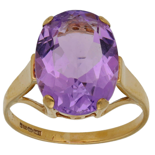 9ct Gold Amethyst Single Stone Ring Size L
