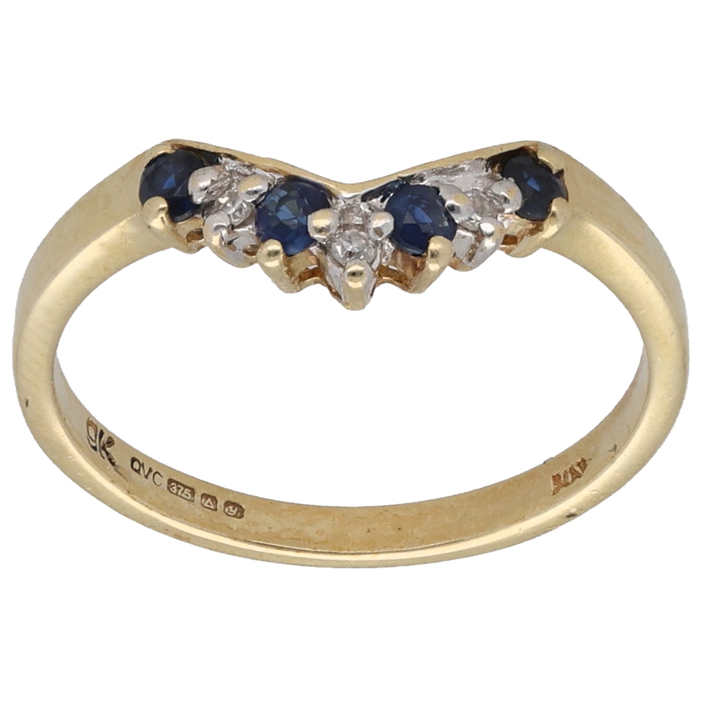9ct Gold Sapphire & 0.015ct Diamond Wishbone Ring Size K