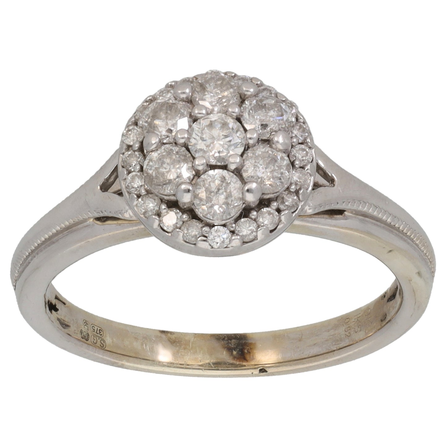 9ct White Gold 0.52ct Diamond Cluster Ring Size M