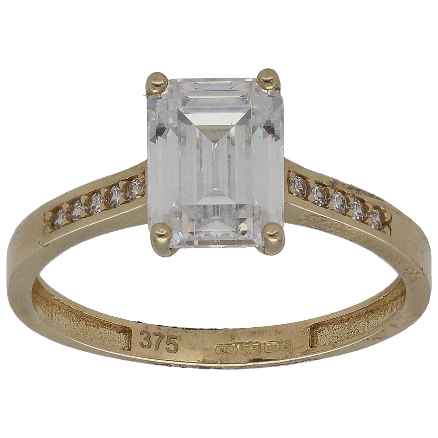 9ct Gold Cubic Zirconia Single Stone Ring With Accents Size N