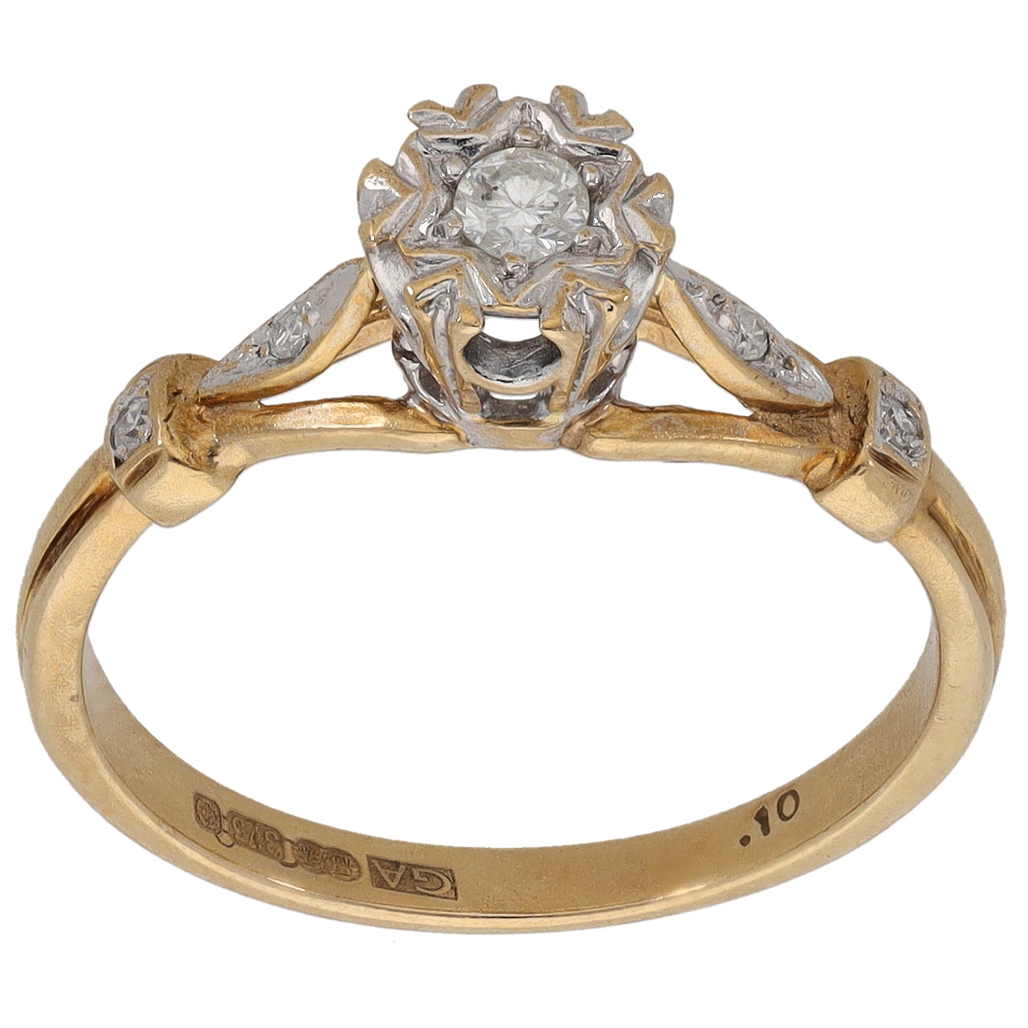 9ct Gold 0.10ct Diamond Solitaire Ring With Accent Stones Size N