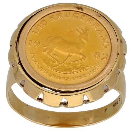 9ct Gold 1/10 Oz Kruugerrand Coin Ring Size T