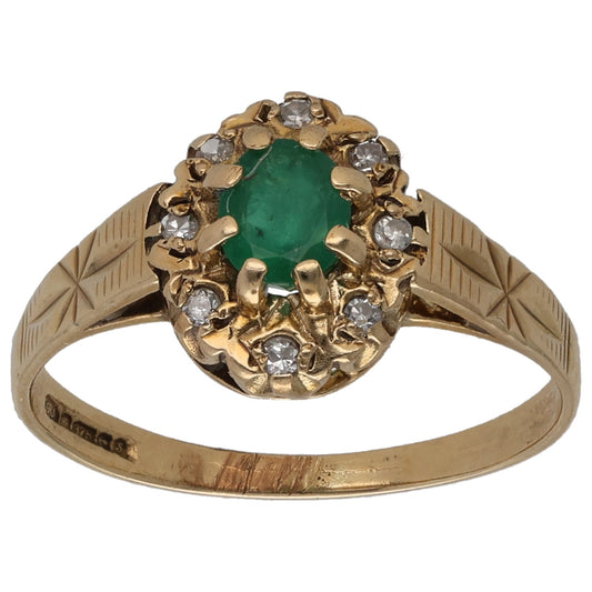 9ct Gold Emerald & 0.04ct Diamond Dress/Cocktail Ring Size L