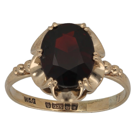 9ct Gold Garnet Single Stone Ring Size O