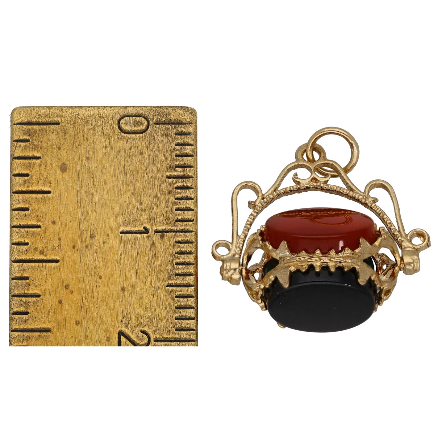 9ct Gold Carnelian & Bloodstone & Onyx Fob Pendant