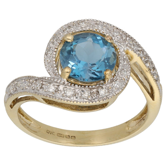 9ct Gold Topaz & 0.12ct Diamond Dress/Cocktail Ring Size L