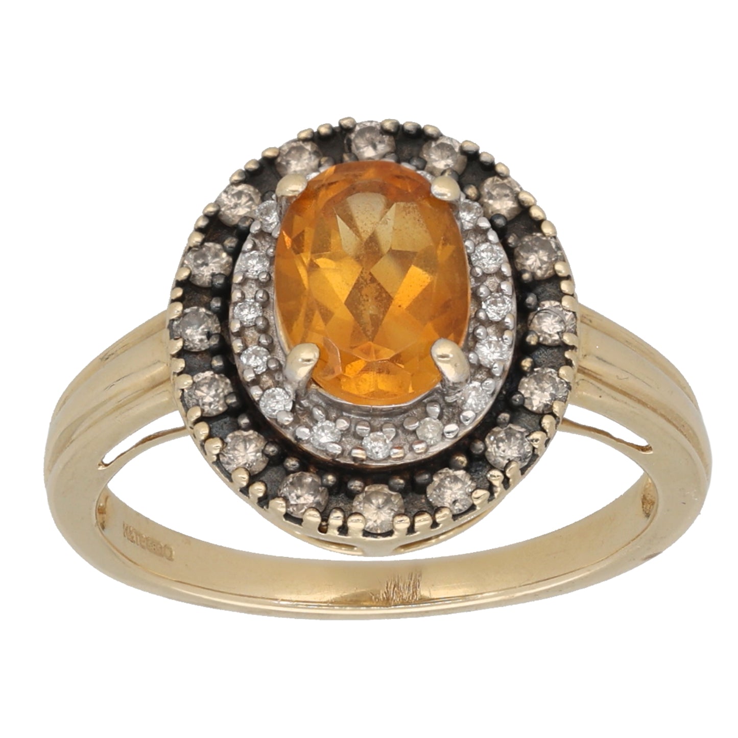 14ct Gold Citrine & 0.40ct Diamond Dress/Cocktail Ring Size N