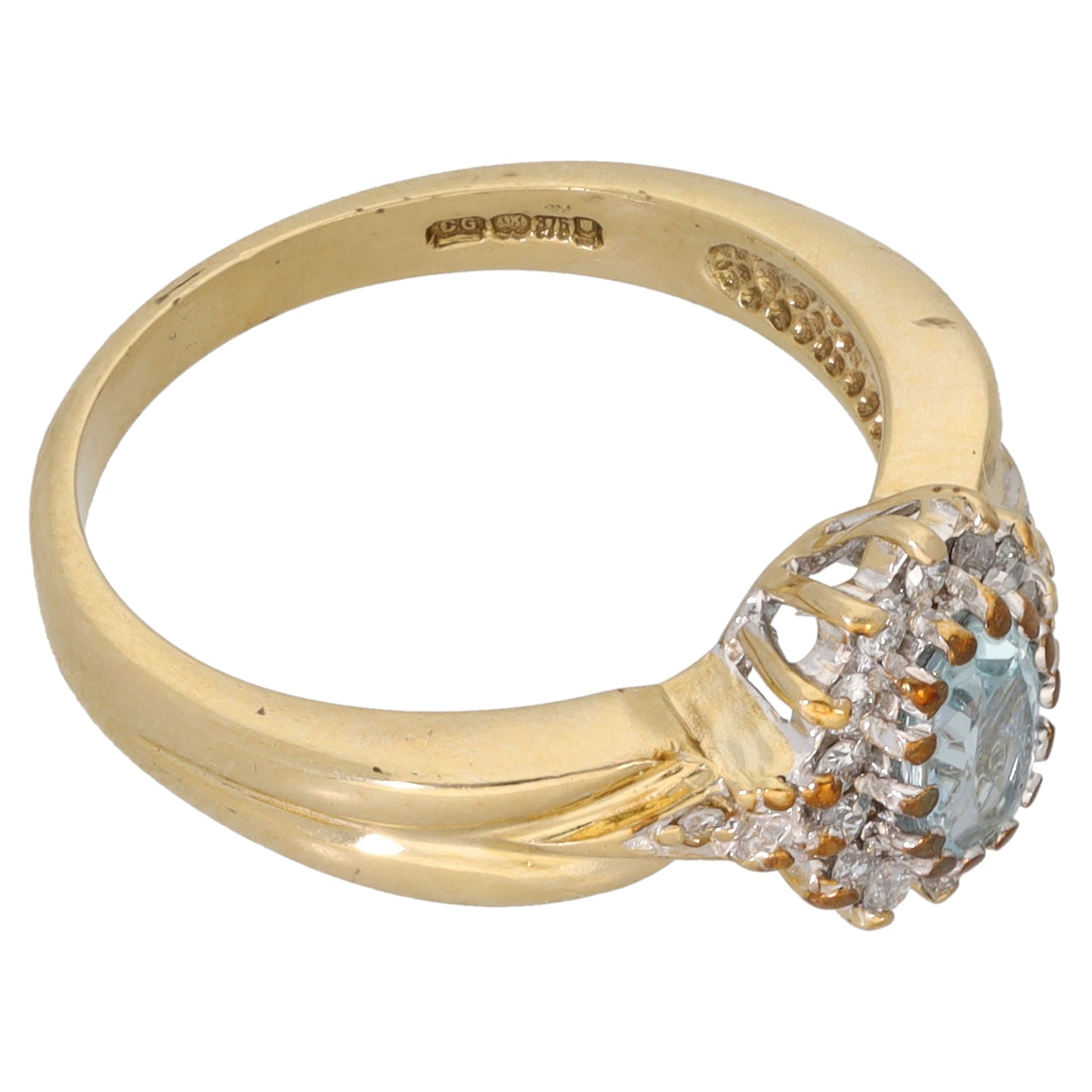 9ct Gold Aquamarine & 0.09ct Diamond Dress/Cocktail Ring Size M