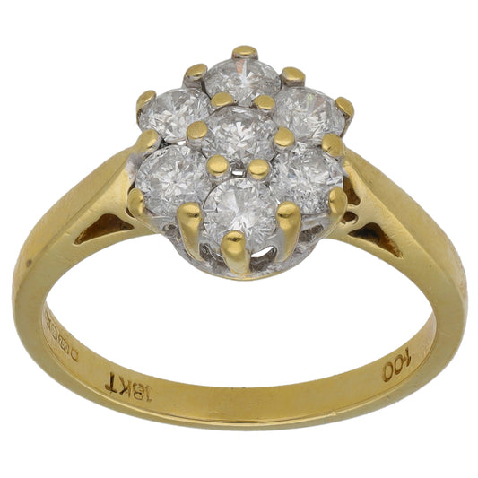 18ct Gold 1.00ct Diamond Cluster Ring Size O