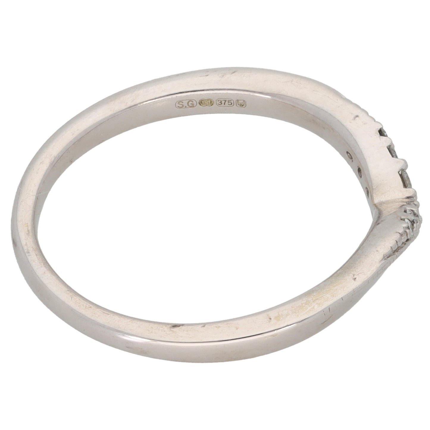 9ct White Gold 0.04ct Diamond Wishbone Ring Size L