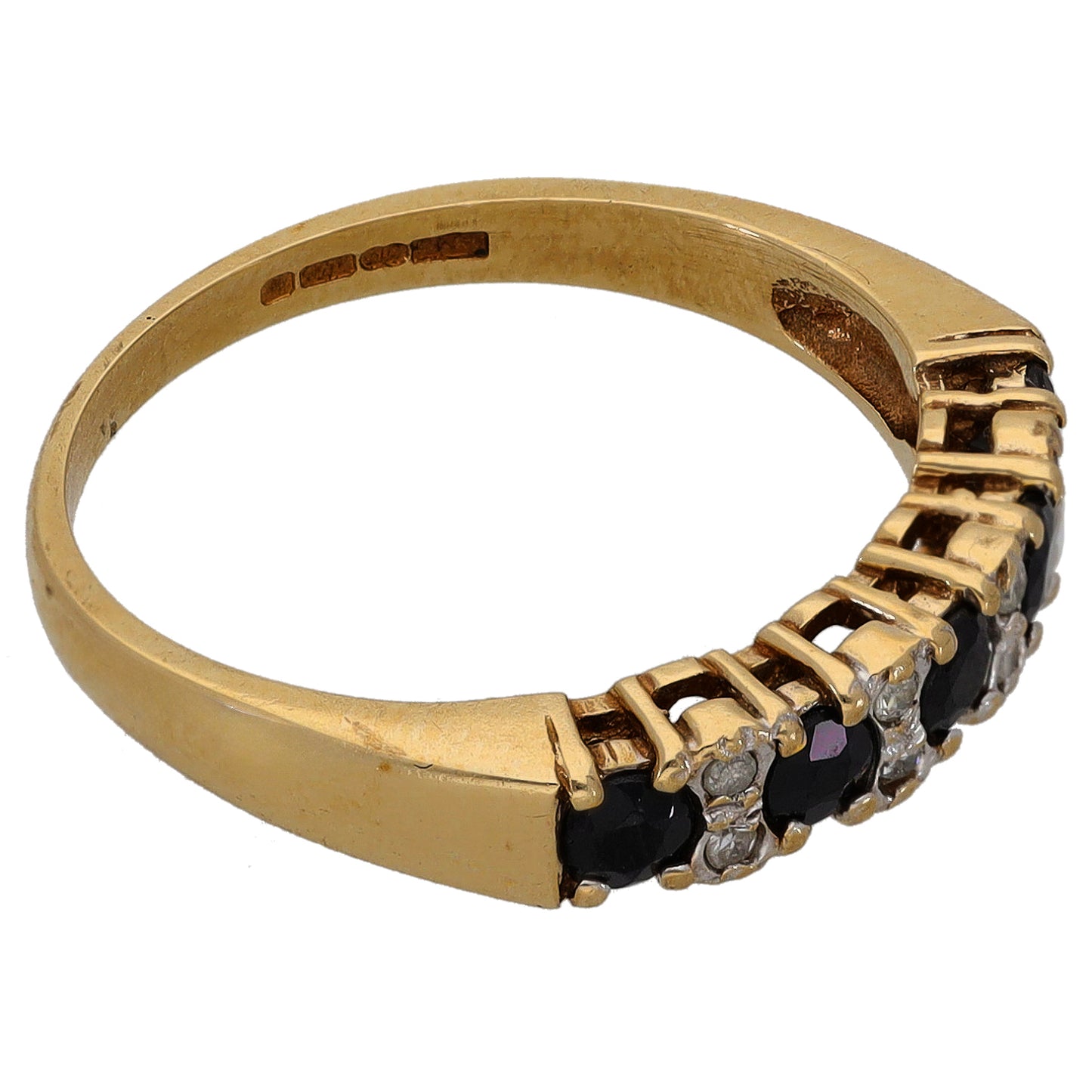 9ct Gold Sapphire & 0.04ct Diamond Half Eternity Ring Size M