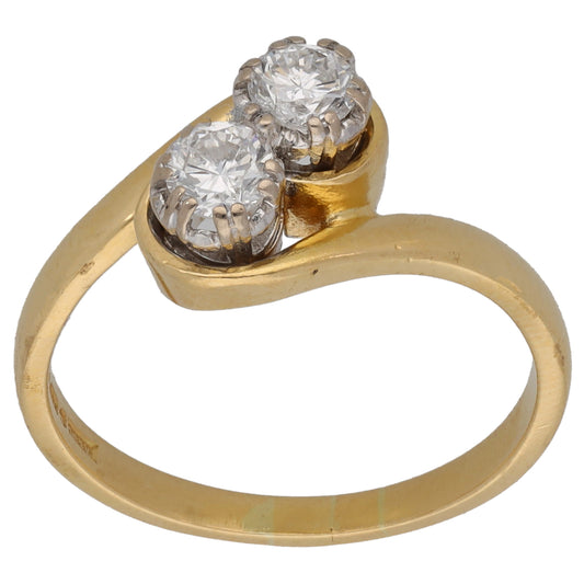 18ct Bicolour Gold 0.40ct Diamond Two Stone Ring Size O