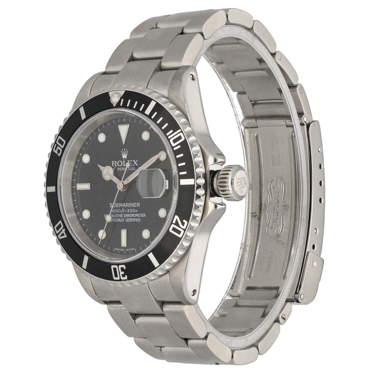 Rolex Submariner 16610, stainless steel, black dial with black bezel front angle image
