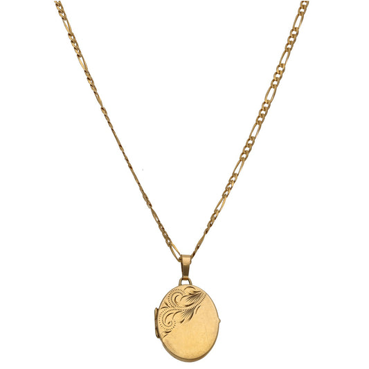 9ct Gold Patterned Locket Pendant With Chain