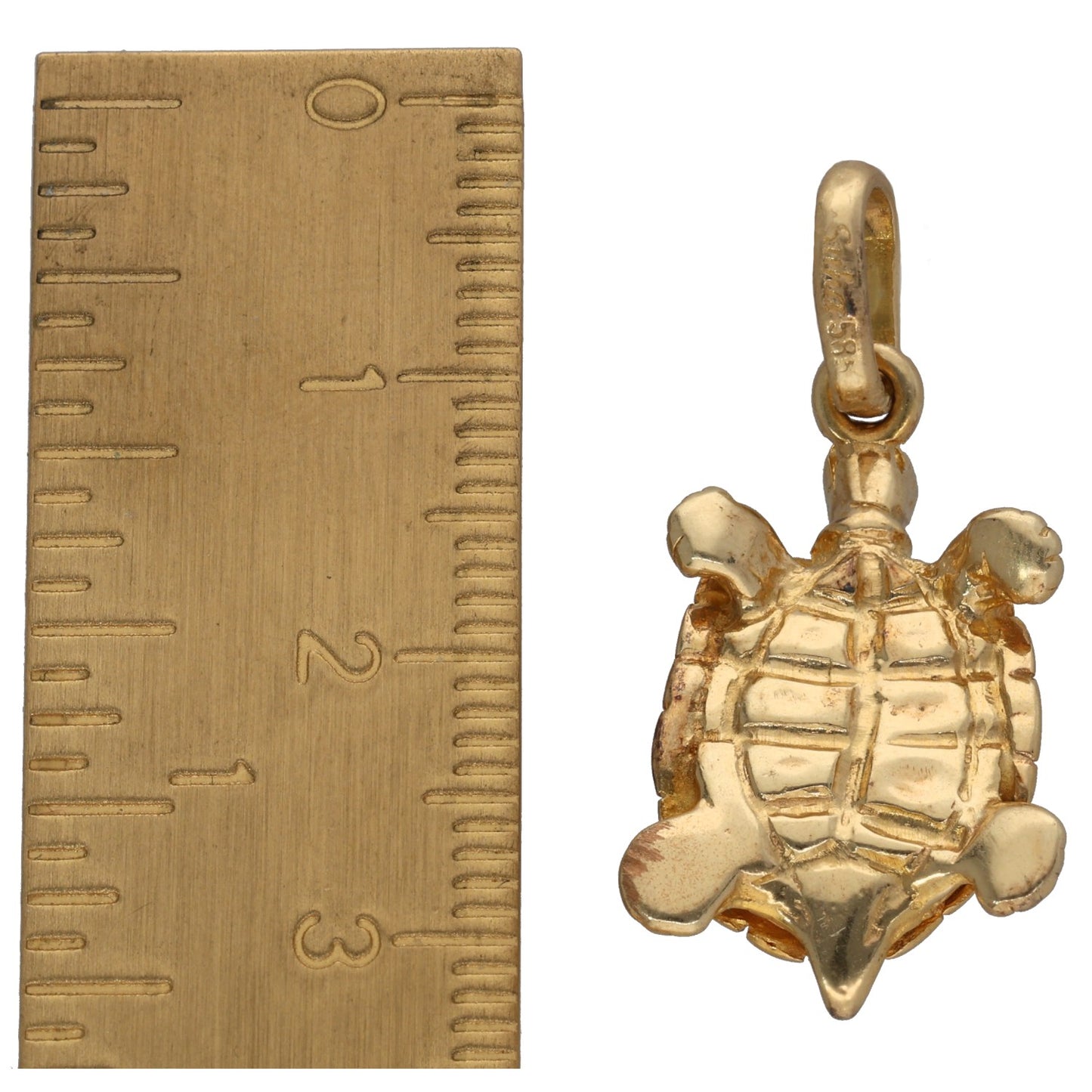 Gold turtle animal pendant with loop bail and textured shell detail
