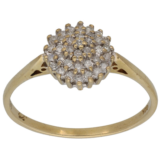 9ct Gold 0.25ct Diamond Cluster Ring Size V