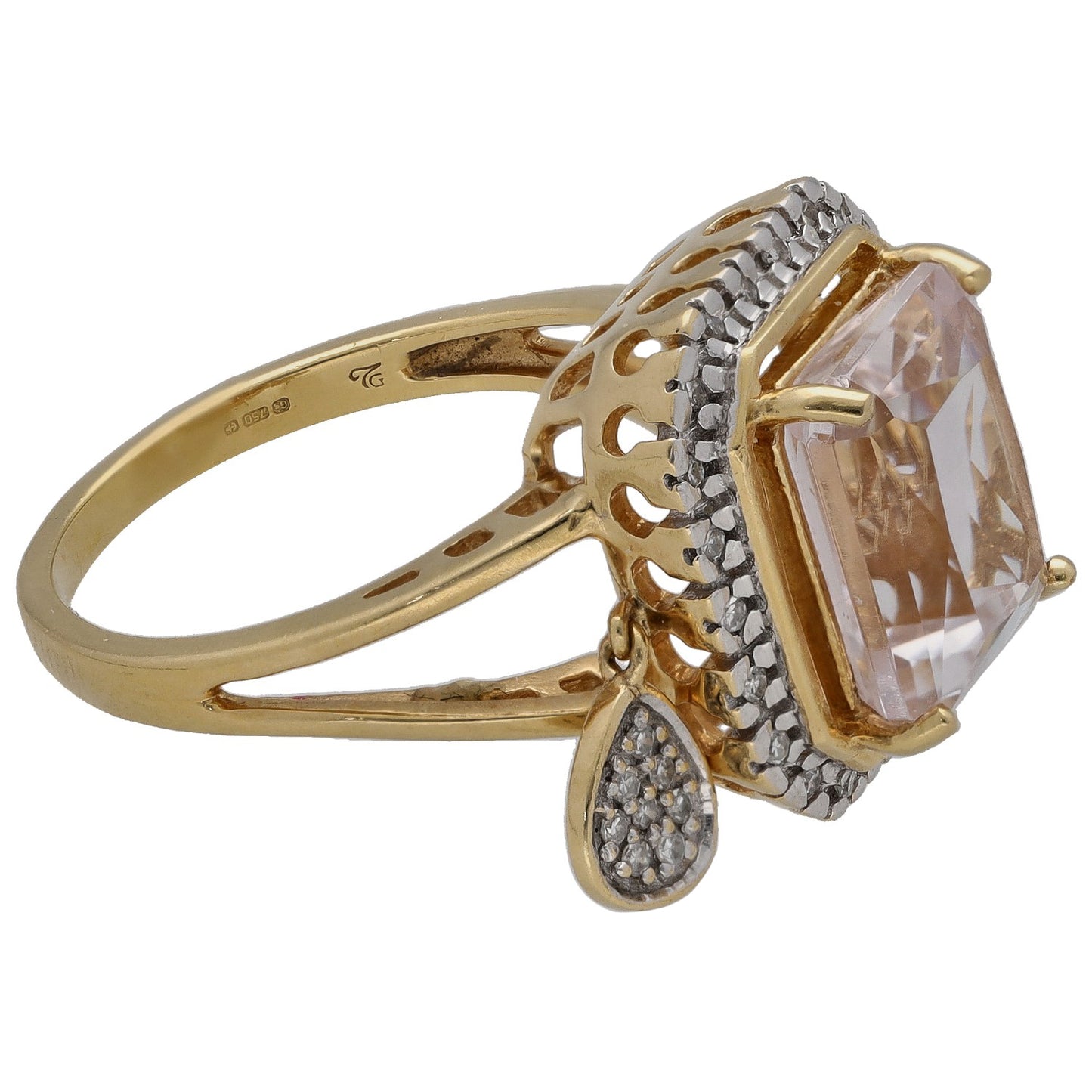18ct gold dress ring with round kunzite and diamond accents