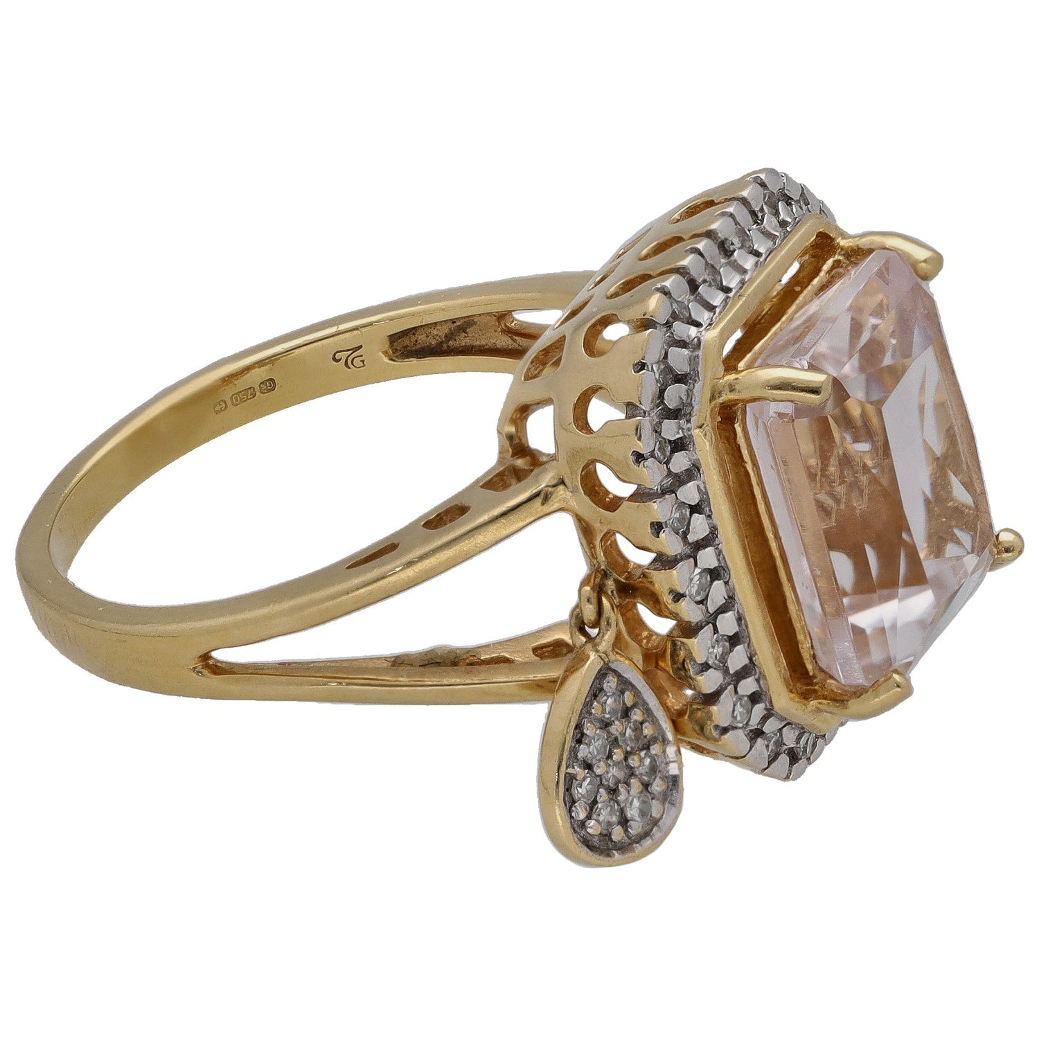 18ct gold dress ring with round kunzite and diamond accents