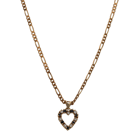 9ct Gold Sapphire & Cubic Zirconia Heart Pendant With Chain