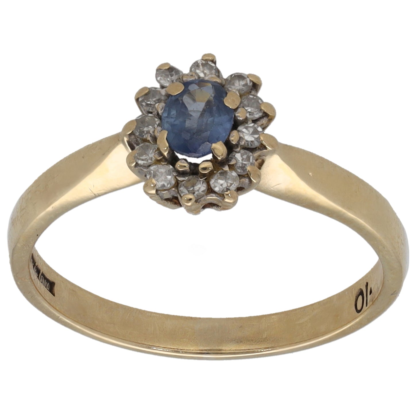 9ct Gold Sapphire & 0.10ct Diamond Cluster Ring Size K