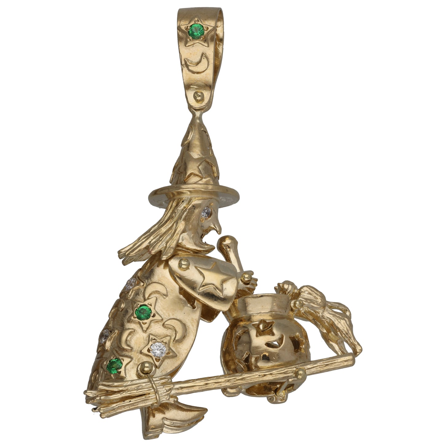 9ct Gold Imitation Gems Witch Pendant