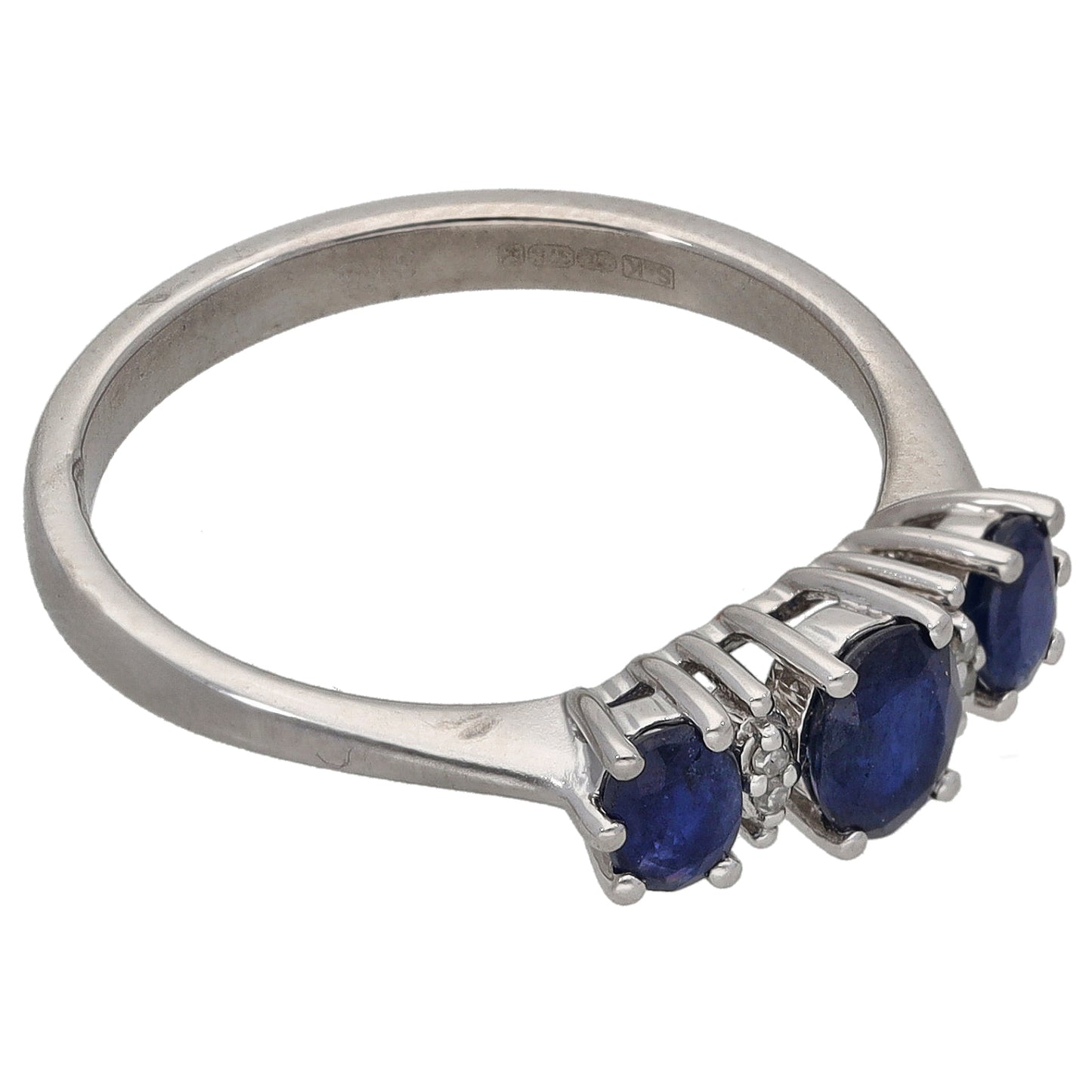 9ct White Gold Sapphire & 0.02ct Diamond Dress/Cocktail Ring Size M