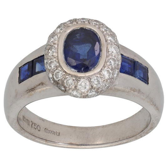 18ct White Gold Sapphire & 0.32ct Diamond Dress/Cocktail Ring Size M