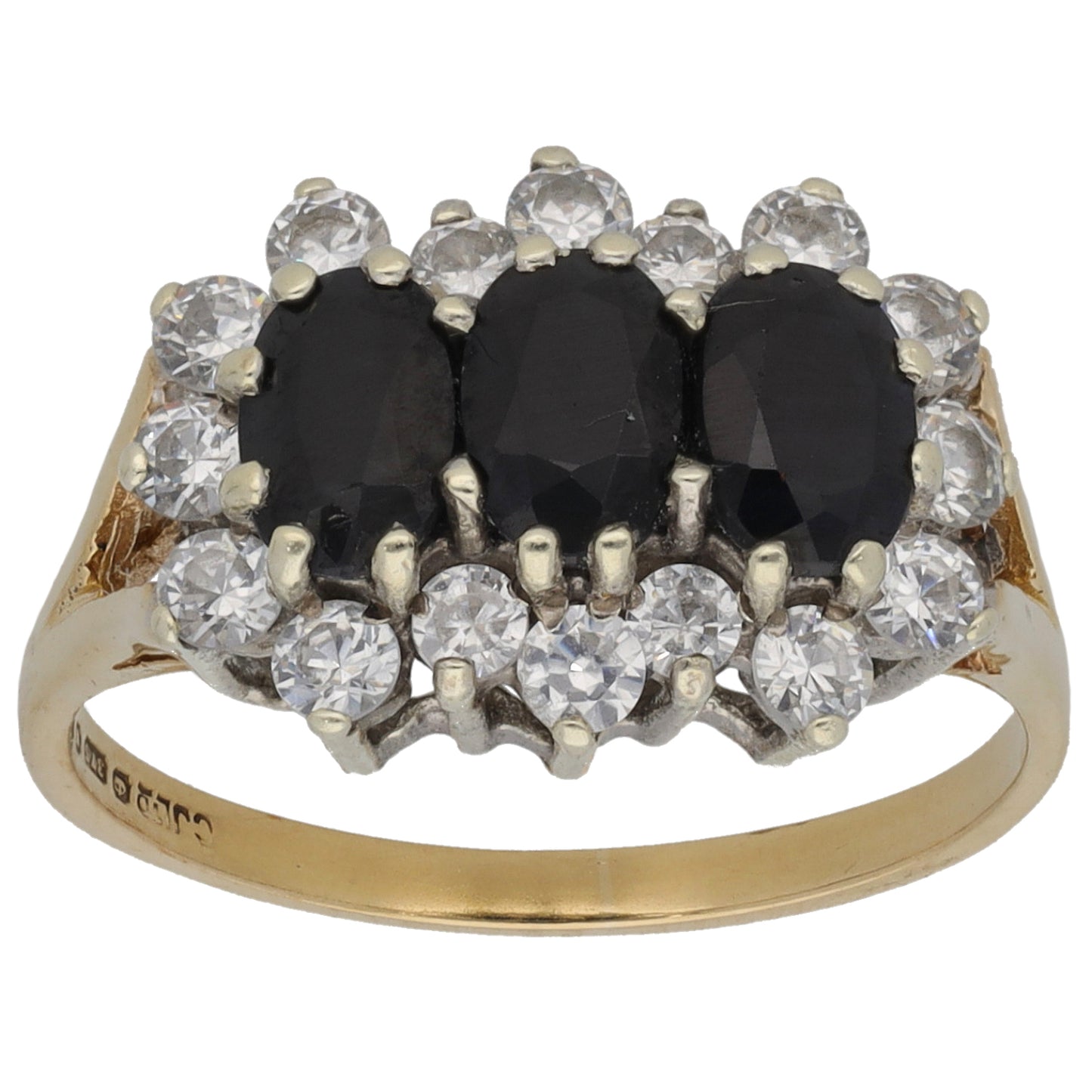 9ct Gold Sapphire & Cubic Zirconia Dress/Cocktail Ring Size O