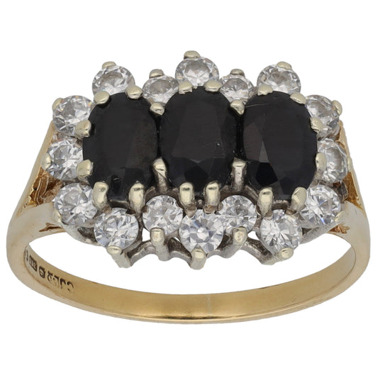 9ct Gold Sapphire & Cubic Zirconia Dress/Cocktail Ring Size O
