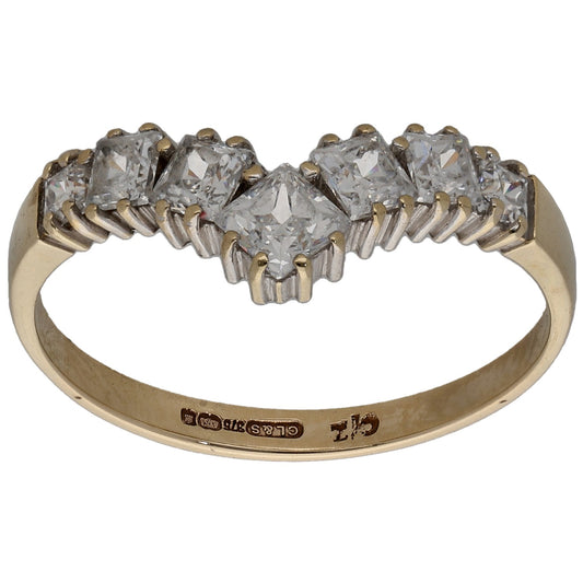 9ct Gold Cubic Zirconia Wishbone Ring Size O
