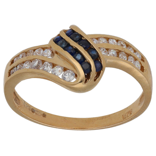 9ct Gold Sapphire & Cubic Zirconia Dress/Cocktail Ring Size O