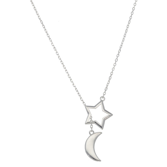 New Sterling Silver Moon & Star Necklace 20"