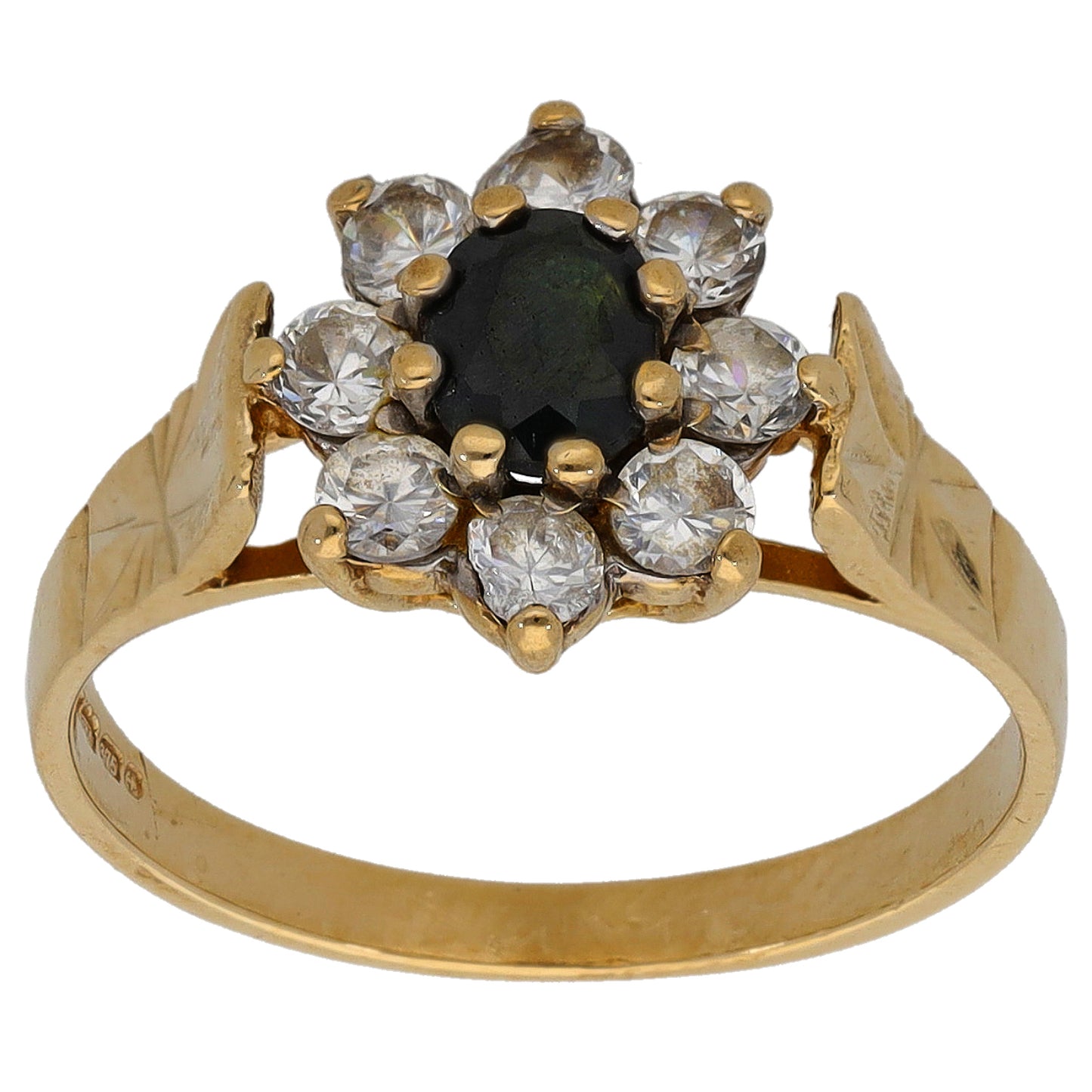 9ct Gold Sapphire & Cubic Zirconia Dress/Cocktail Ring Size L
