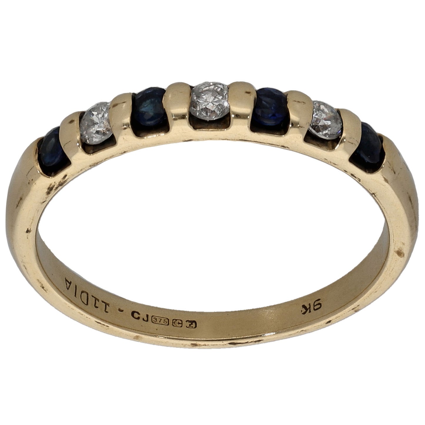 9ct Gold Sapphire & 0.11ct Diamond Half Eternity Ring Size L