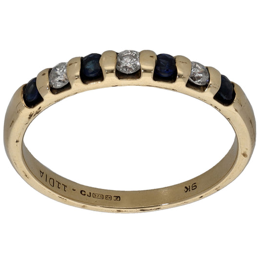 9ct Gold Sapphire & 0.11ct Diamond Half Eternity Ring Size L