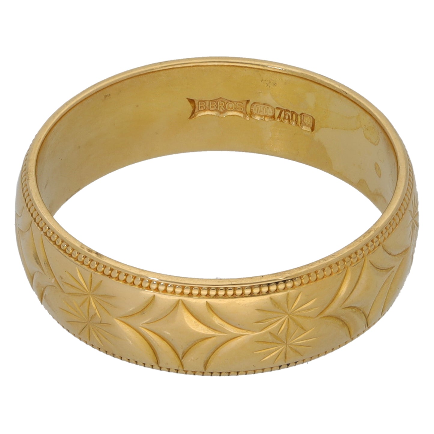 18ct Gold Patterned Wedding Ring Size N