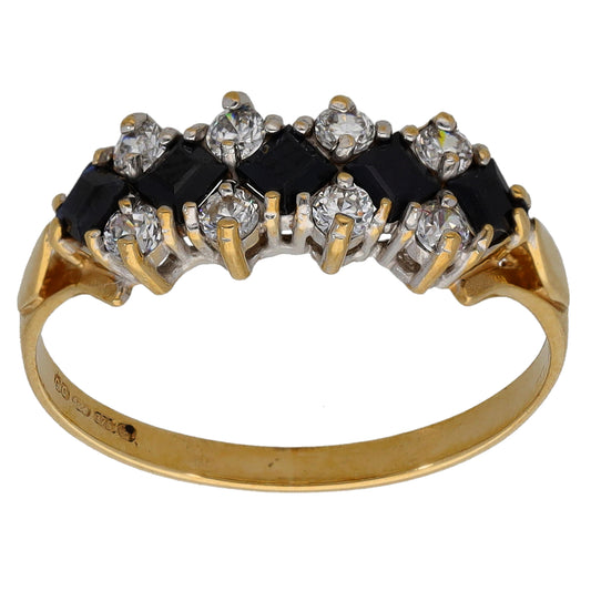 9ct Gold Sapphire & Cubic Zirconia Dress/Cocktail Ring Size M