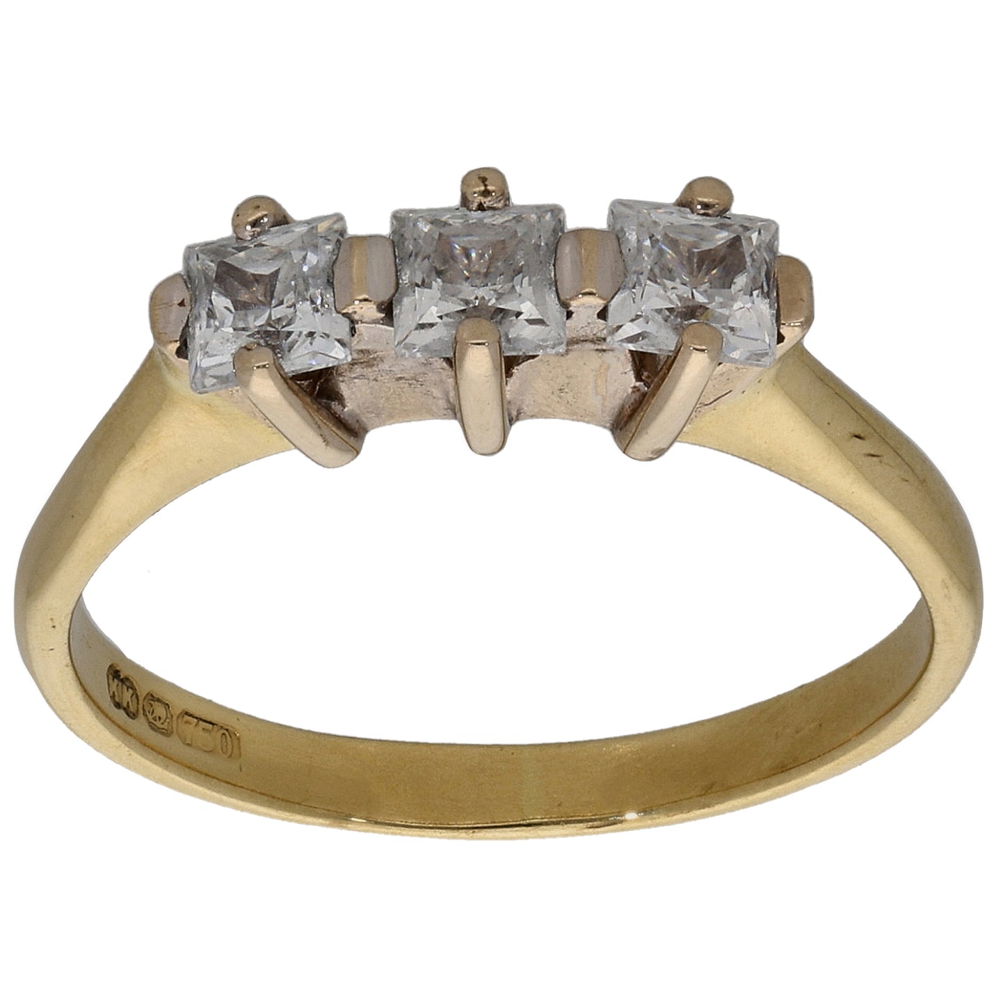 18ct Gold Cubic Zirconia Trilogy Ring Size O