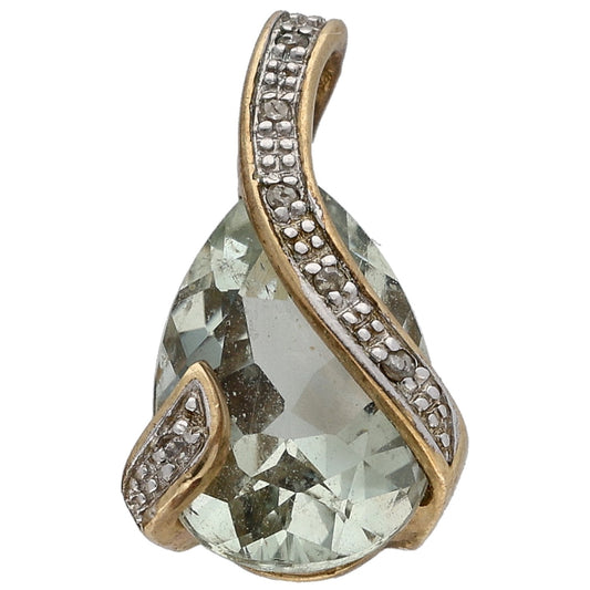 9ct Gold Green Quartz & 0.025ct Diamond Dress/Cocktail Pendant