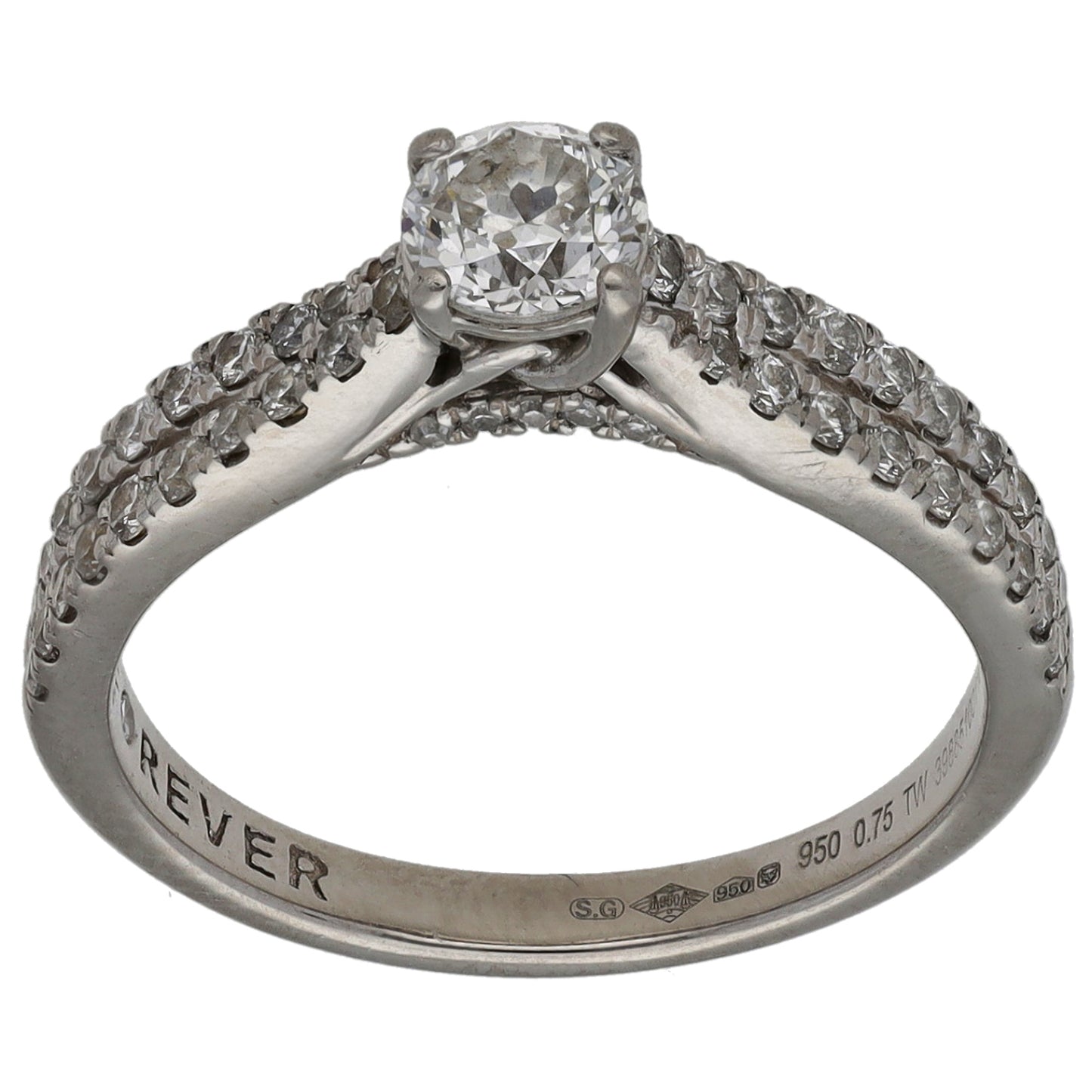 Platinum 0.75ct Diamond Solitaire Ring With Accent Stones Size L