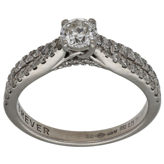 Platinum 0.75ct Diamond Solitaire Ring With Accent Stones Size L