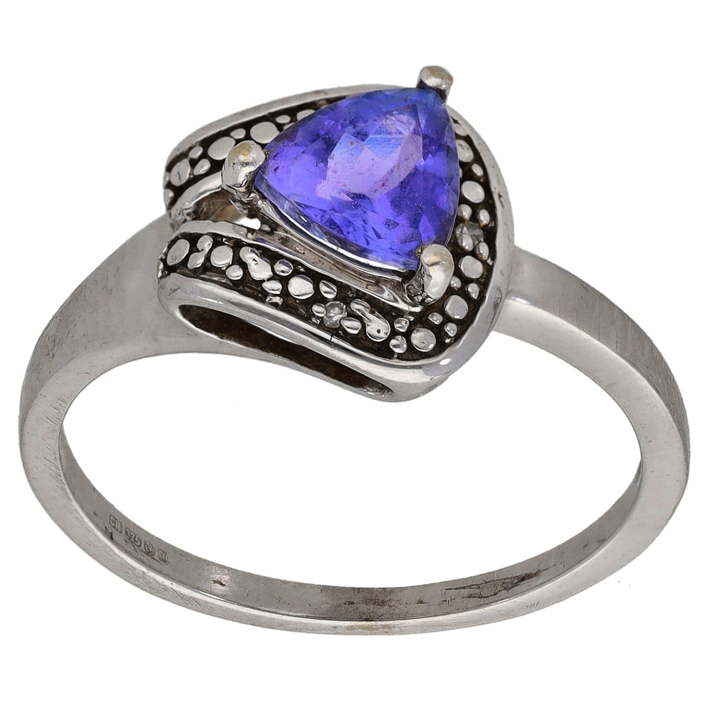 9ct White Gold Tanzanite & 0.015ct Diamond Dress/Cocktail Ring Size N
