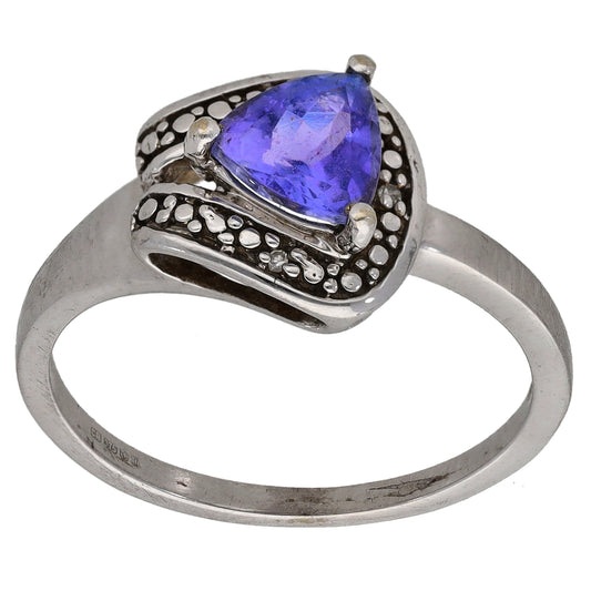 9ct White Gold Tanzanite & 0.015ct Diamond Dress/Cocktail Ring Size N