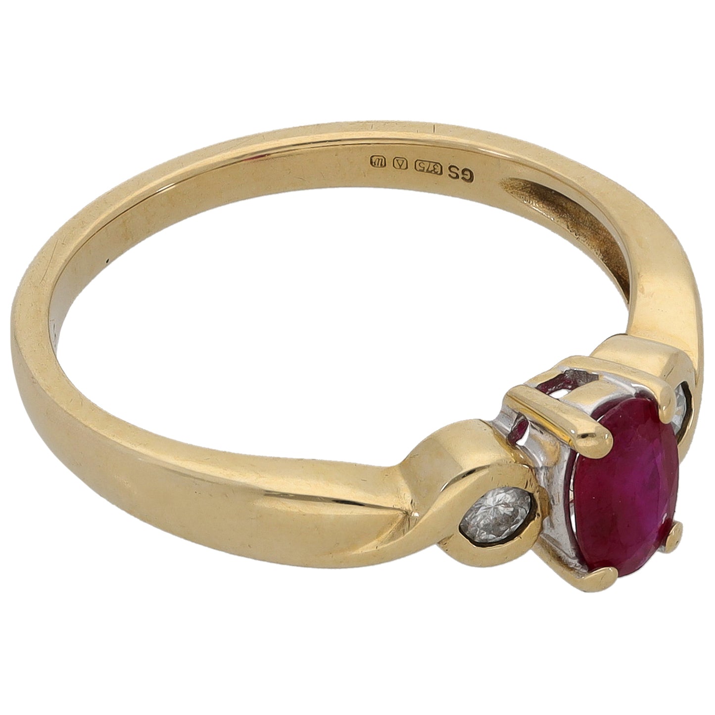 9ct Gold 0.08ct Diamond & Ruby Trilogy Ring Size N